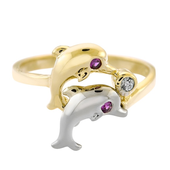 14K Two Tone Gold Vintage Cubic Zirconia Dolphin R